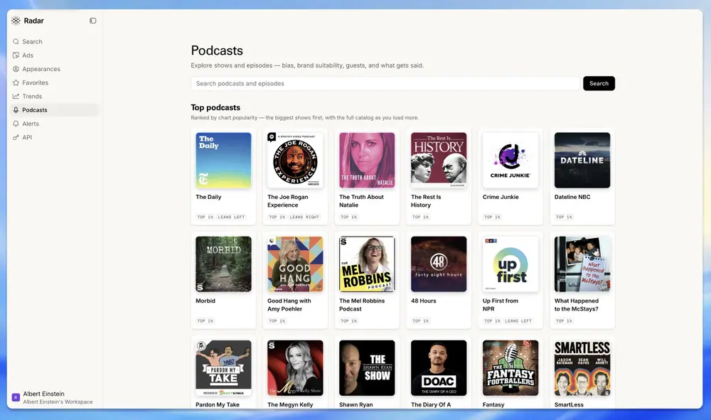 Podcast Search EngineImage Credits:Particle/Radar