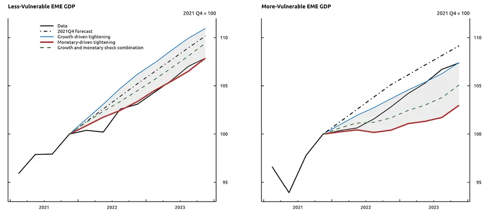 Figure 5. EME Real GDP, Data and Model. See accessible link for data.
