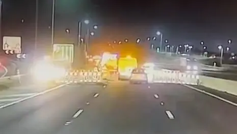 Footage shows reckless drivers entering closed off roadwork areas – video