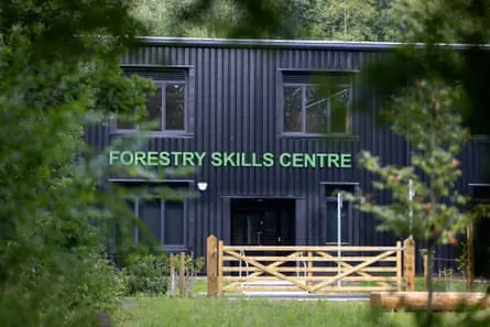 A building with a sign reading: Forestry Skills Centre on the front.