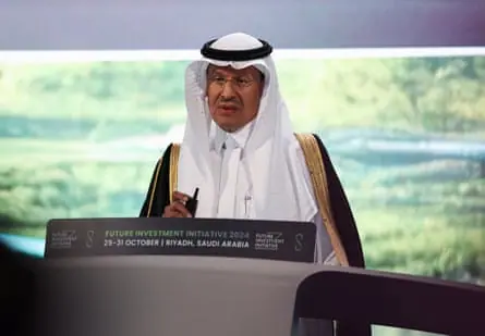 Saudi Arabia’s energy minister, Abdulaziz bin Salman Al Saud, speaking at the Future Investment Initiative in Riyadh in 2024.