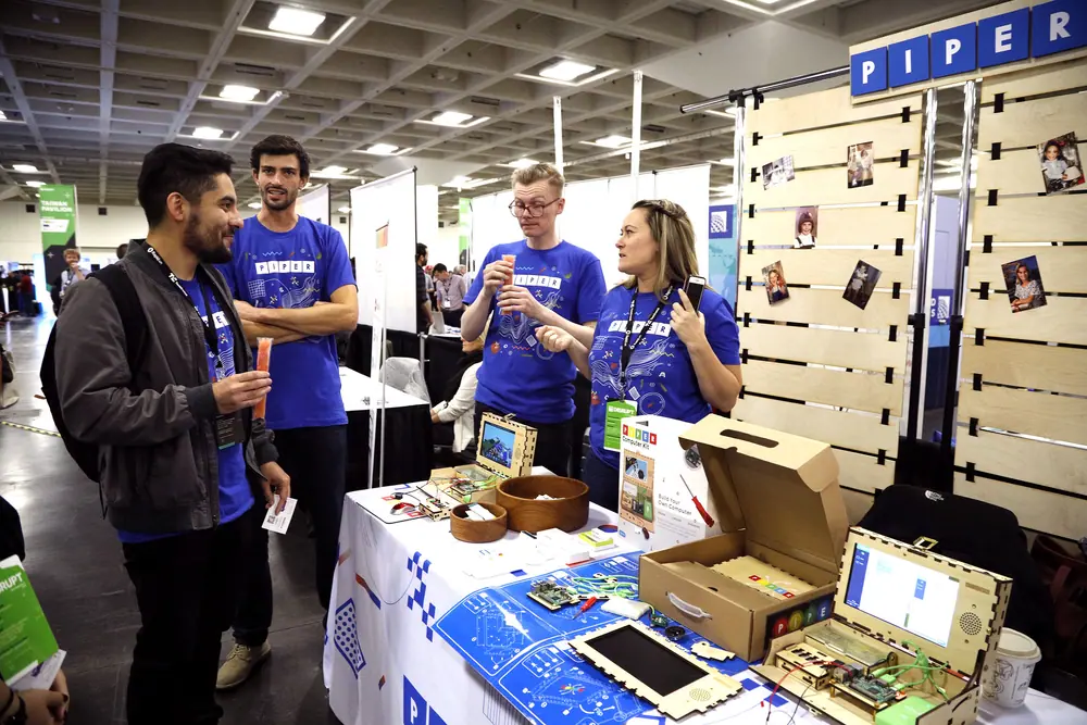Guests visit vendor booths during TechCrunch Disrupt San Francisco 2019 at Moscone Convention Center on October 04, 2019 in San Francisco, California.