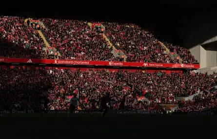 Packed stands at Anfield watch Liverpool play West Ham in February 2026