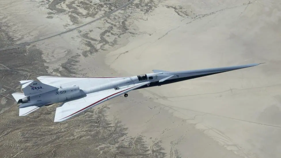 The X-59 aircraft has a very long pointed nose - at least half the length of the entire plane reaches beyond the cockpit