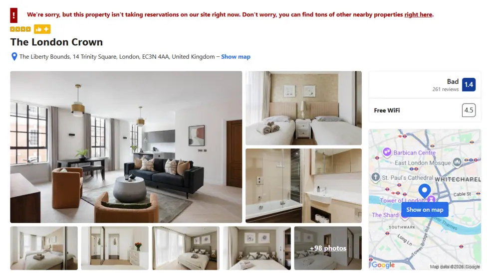 Screenshot of a fake hotel listing