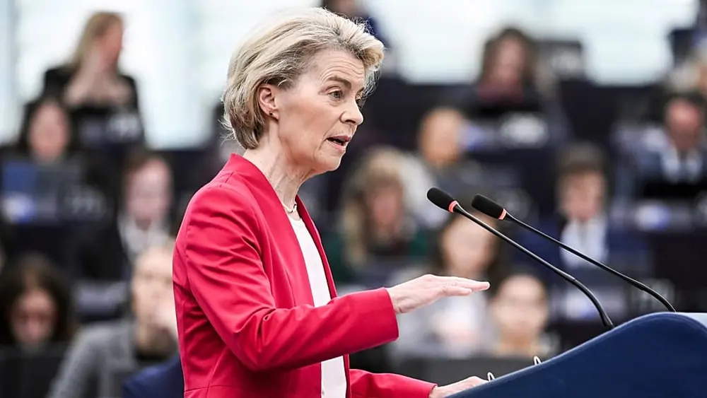 European Commission president Ursula von der Leyen addresses European Parliament members in Strasbourg, March 2025.