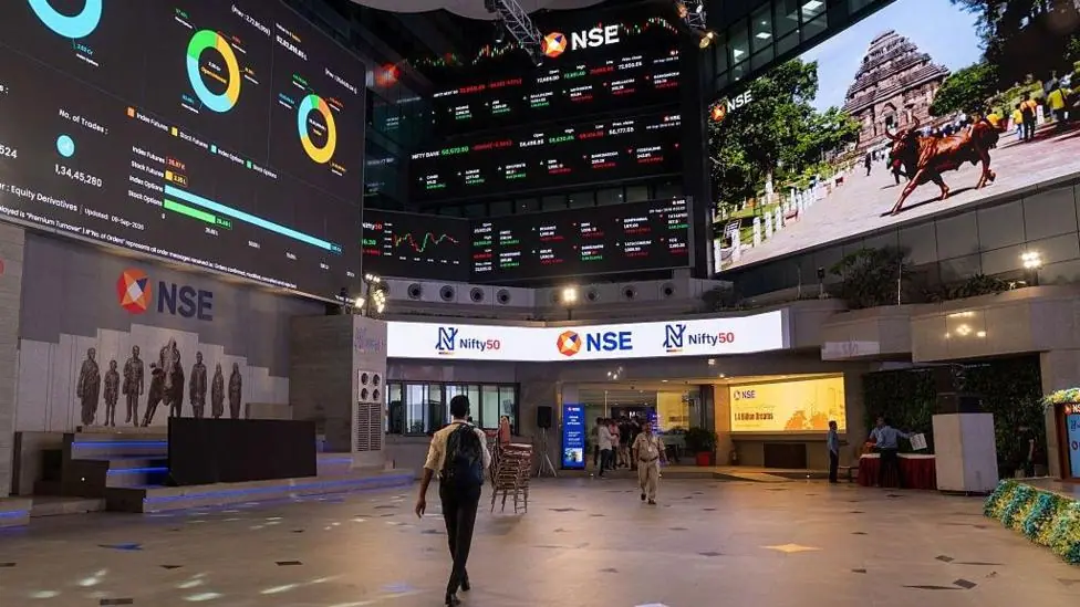 An image showing the atrium inside the National Stock Exchange (NSE) building in Mumbai, India