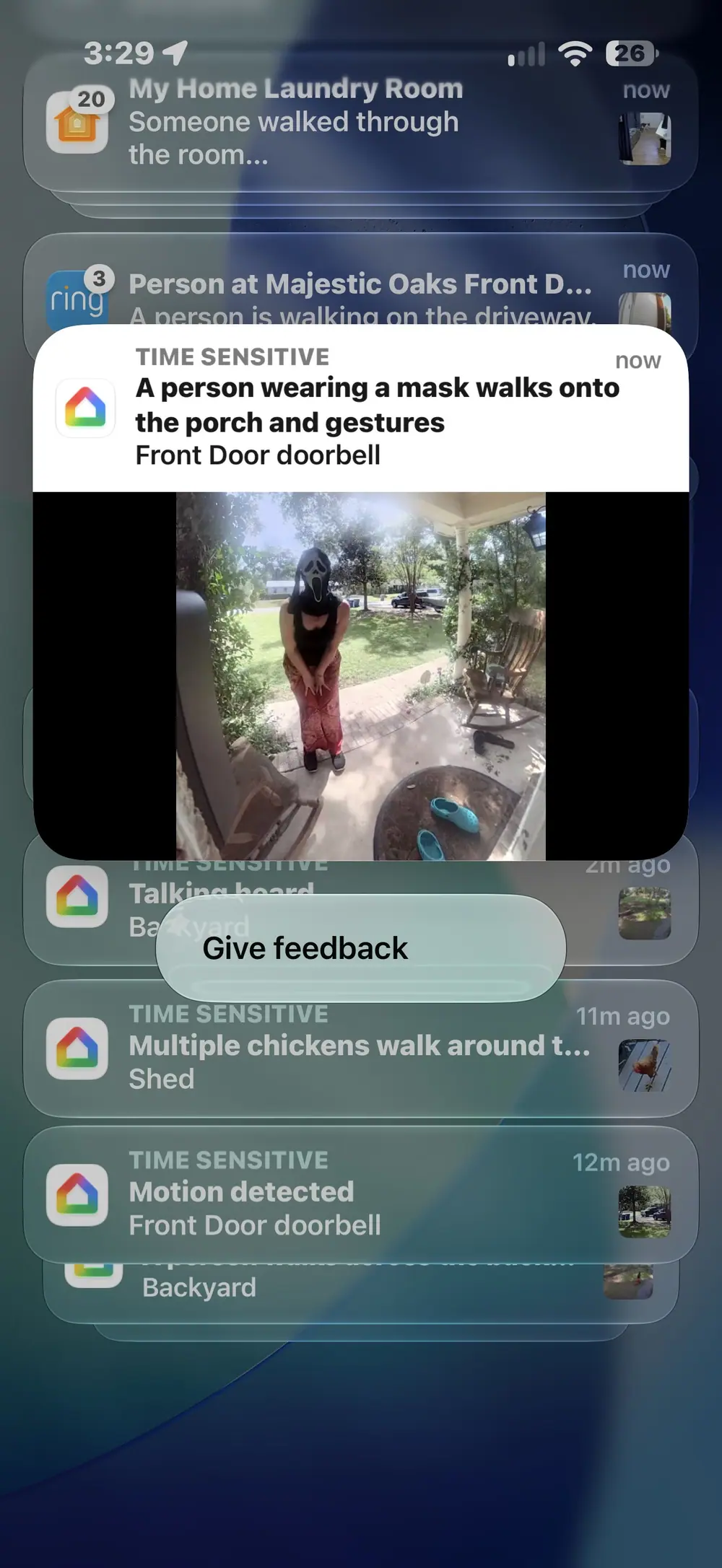 I donned a Ghostface mask to see how the various AIs would react. Nest sent the most useful alert.