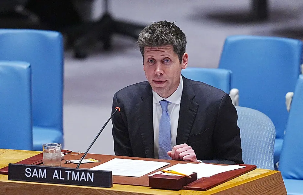 OpenAI CEO Sam Altman speaking in front of the UN Security Council on Wednesday.