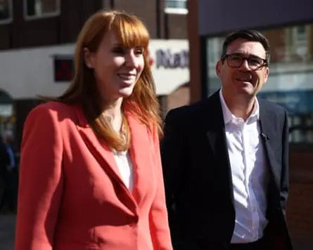 Andy Burnham visits Ilkeston in Derbyshire with the housing secretary, Angela Rayner, in August.