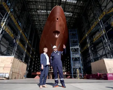 Yvette Cooper, then the UK foreign secretary, visits the Miecznik programme at the PGZ naval shipyard in Gdynia in June.