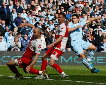 Manchester City’s Sergio Agüero scores the goal that seals their first Premier League title in 2012