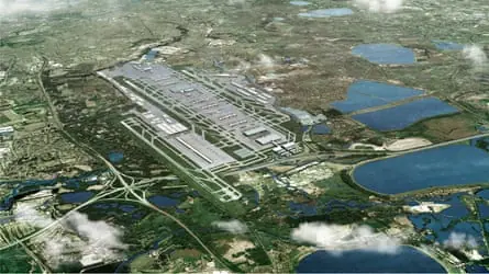 An artist’s impression released by Heathrow airport showing how the airport could look with a third runway.