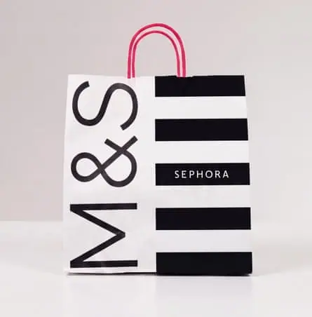 A jointly branded Marks & Spencer and Sephora shopping bag