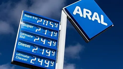 File - Gas prizes are displayed at an ARAL gas station in Frankfurt, Germany, Thursday, 12 March 2026.