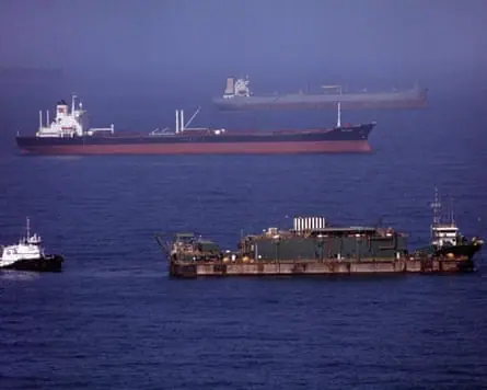 Oil tankers and merchant vessels anchor off Fujairah, United Arab Emirates.