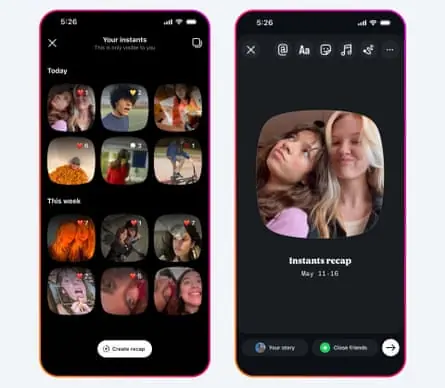 Screenshots of Instagram Instants.