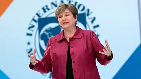 FILE. International Monetary Fund (IMF) Managing Director Kristalina Georgieva speaks at a news conference in Washington, 9 April 2026