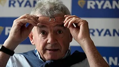 File - Chief Executive of Ryanair, Michael O'Leary, speaks during a press conference in London, Tuesday, 31 Aug. 2021.