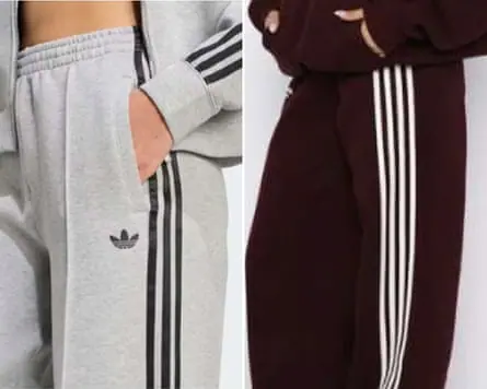 (L-R) Adidas track pants alongside White Fox track pants.