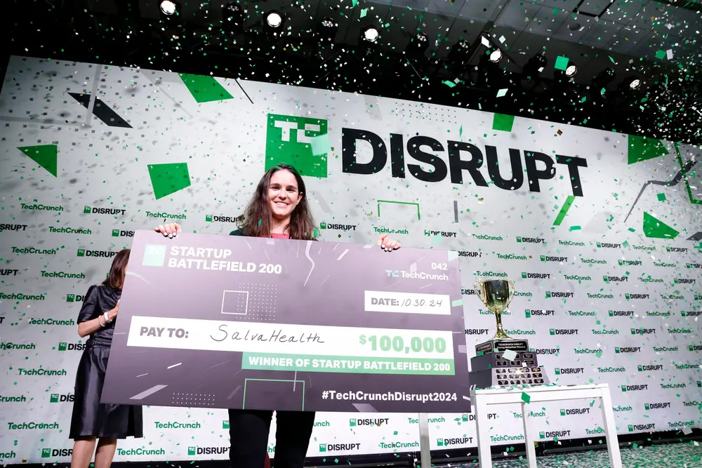 Salva Health Co-Founder & CEO Valentina Agudelo Vargas, winner of the Startup Battlefield 2024, poses onstage during TechCrunch Disrupt 2024 Day 3 at Moscone Center on October 30, 2024 in San…