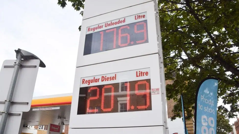 Diesel and petrol prices at a Shell station after prices reach record high due to the US-Iran conflict