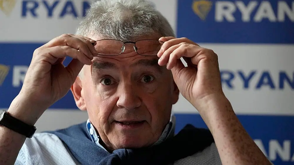 File - Chief Executive of Ryanair, Michael O'Leary, speaks during a press conference in London, Tuesday, 31 Aug. 2021.