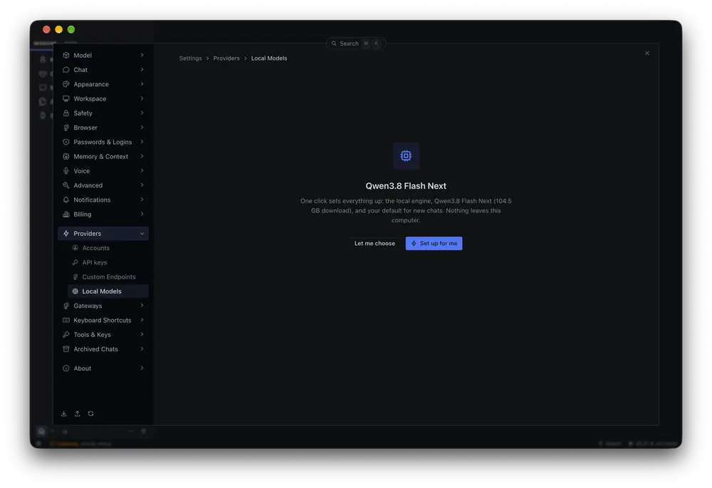 It recommends you a local model based on your system.