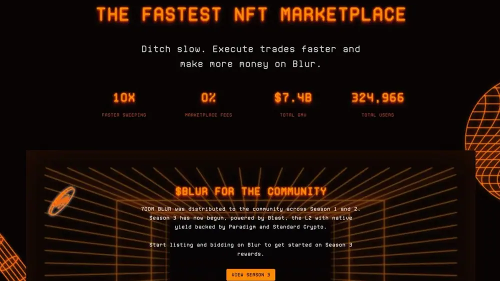 A snapshot of the Blur website as of Asian morning hours Tuesday. (CoinDesk)
