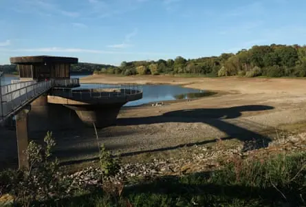 A reservoir with very low water levels.