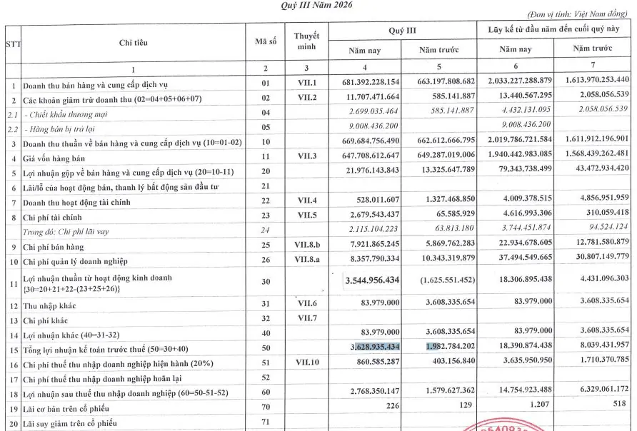 BCTC quý 3/2026 của TDS.