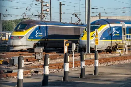 Eurostar trains parked at the Temple Mills maintenance depot in Stratford.