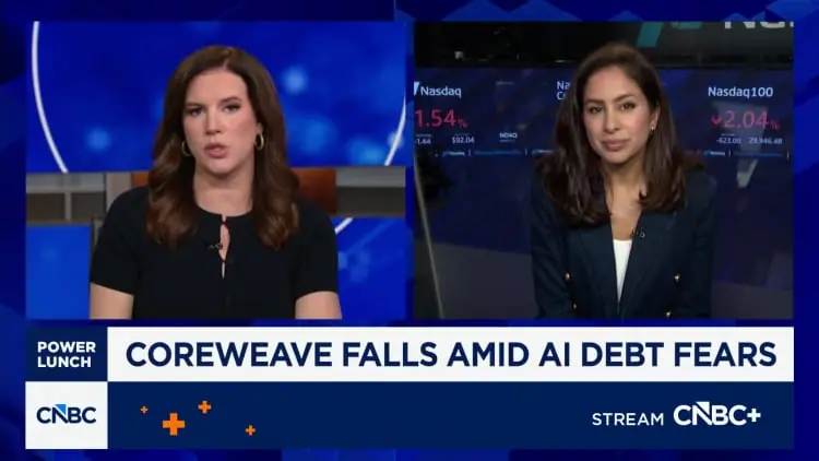CoreWeave falls amid AI debt fears