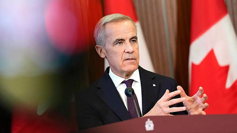 Canada Prime Minister Mark Carney and Ontario Premier Doug Ford, not shown, participate in a joint news conference on Parliament Hill in Ottawa, on Wednesday, Oct. 21, 2026.