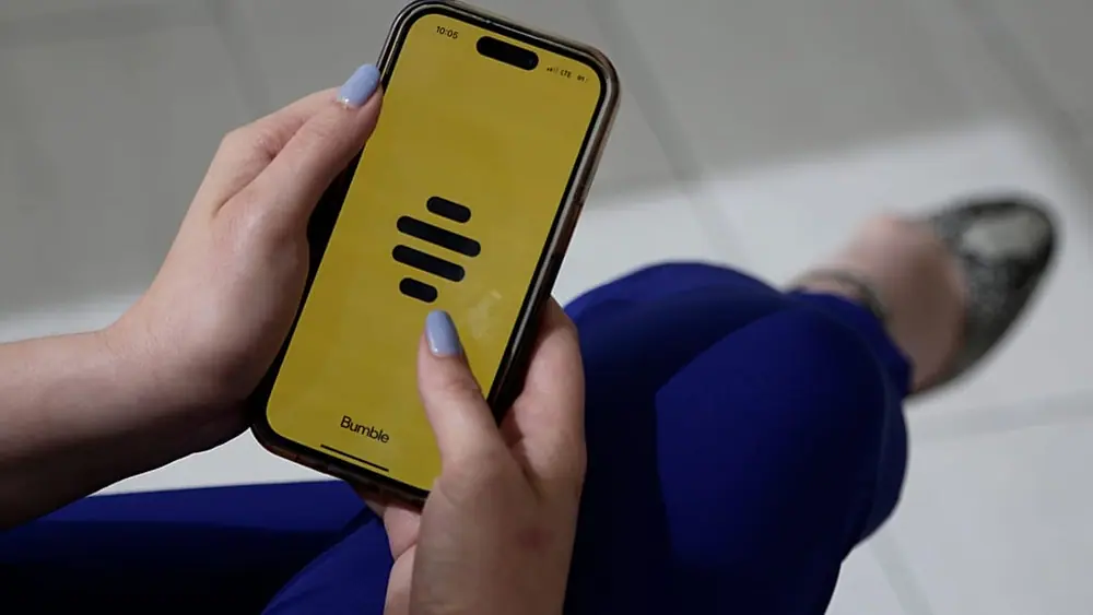 The dating app Bumble is shown on a smart phone on Wednesday, June 26, 2024, in New York.