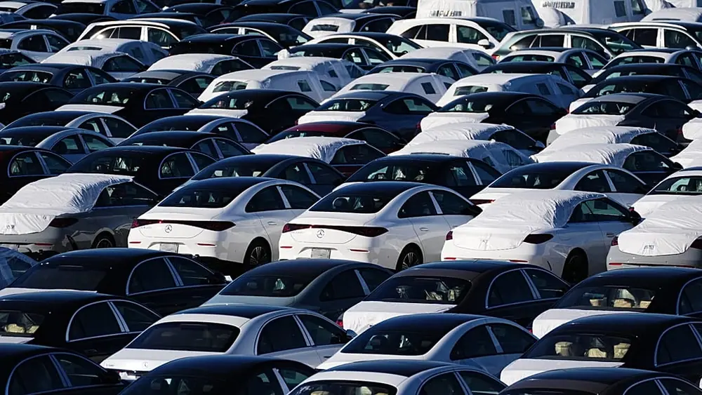 Mercedes-Benz vehicles at the Port of Baltimore's Vehicle Preparation Center, where imported cars are processed before delivery to dealerships, 26 October 2026.