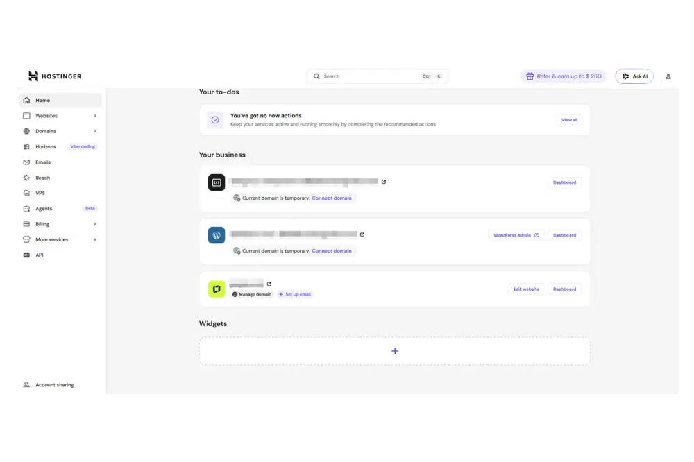 Hostinger website building testing